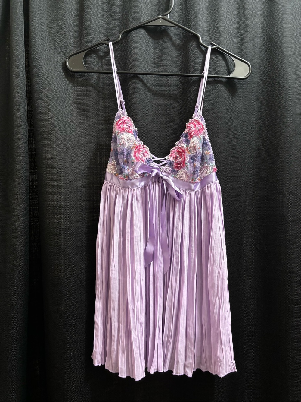 Victorias Secret Embroidered Baby Doll Lingerie Set Lilac Purple Pink Small